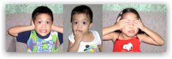 HEAR NOT� SPEAK NOT� SEE NOT�  E.R. (4), Ethan (2) and Elaine (6) -- They are the children of Bro. Bong and Sis. Richel, gamely posing for this month�s issue.